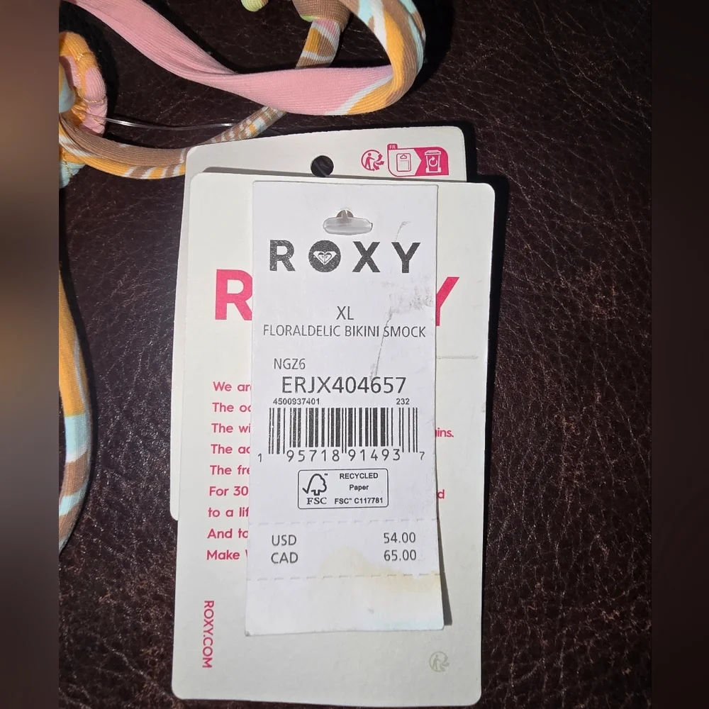 NWT ROXY Floradelic Smocked Side Tie Bikini Bottoms In Mock Orange Delic Size XL - Picture 5 of 7